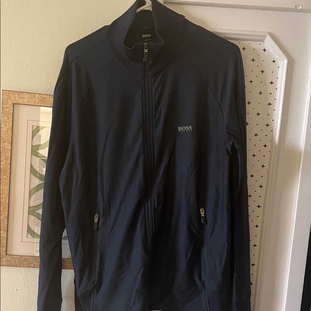 BOSS Men's Dark Blue Zip-Up Sweater